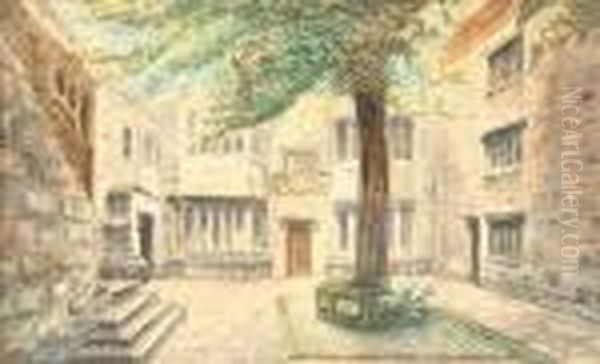 Spanish Courtyard Oil Painting by Manuel Garcia y Rodriguez