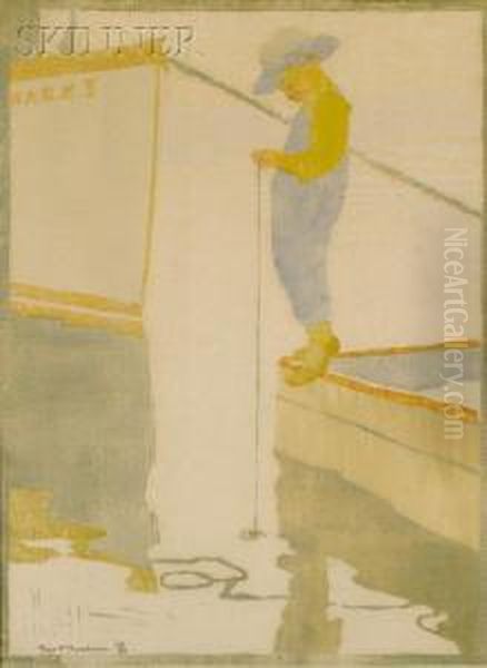 Fishing Off The Dock Oil Painting by Eliza Draper Gardiner