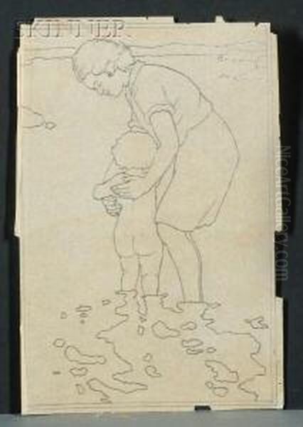 Child Wading With Mother Oil Painting by Eliza Draper Gardiner