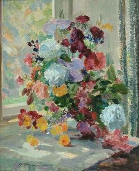 Still Life Of Summer Flowers Oil Painting by Stanley Horace Gardiner