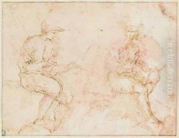 Studio Di Due Giovani Contadini Seduti Oil Painting by Domenico Gargiulo