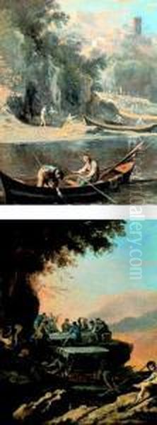 Marina Partenopea Con Pescatori - Convivio Sulla Sponda Di Una Marina Partenopea Oil Painting by Domenico Gargiulo