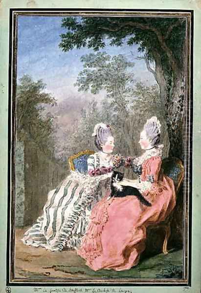 The Countess of Boufflers and the Duchess of Lauzun, 1769 Oil Painting by Louis Carrogis Carmontelle