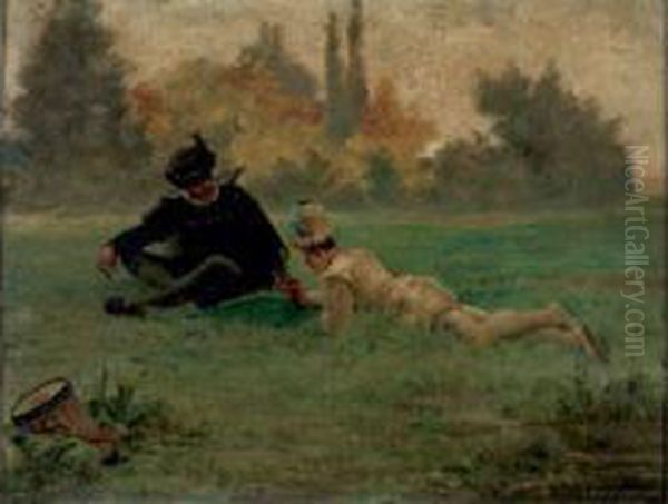 Les Joueurs De Des Oil Painting by Jules Garnier