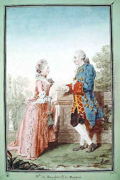Monsieur de Maupassant and his daughter, Mademoiselle de Maupassant, 1760 Oil Painting by Louis Carrogis Carmontelle