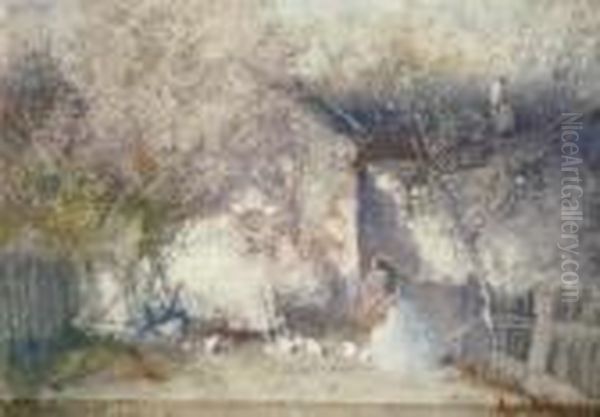 Feeding The Chickens Oil Painting by Tom Garrett