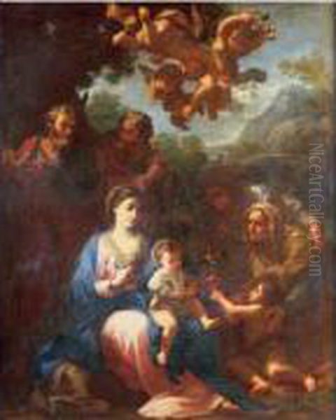 Sainte Famille Entouree De 
Sainte Elisabeth, Saint Jean Baptiste, Sainte Anne Et Saint Joachim Oil Painting by Luigi Garzi