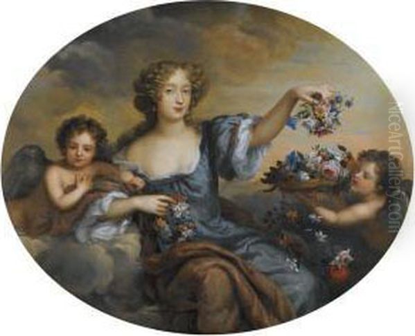 Portrait Of Frances Jennings, 
Lady Hamilton And Later Duchess Oftyrconnel (c.1649-1731) As Flora, 
Attended By Putti Oil Painting by Henri Gascard