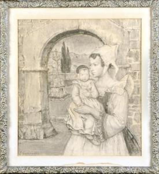 Mere Et Enfant Oil Painting by Emiel Gastemans