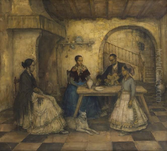 Le Guitariste Attable Oil Painting by Emiel Gastemans