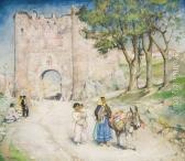 Figuren Voor Poort In Spaans Landschap Oil Painting by Emiel Gastemans