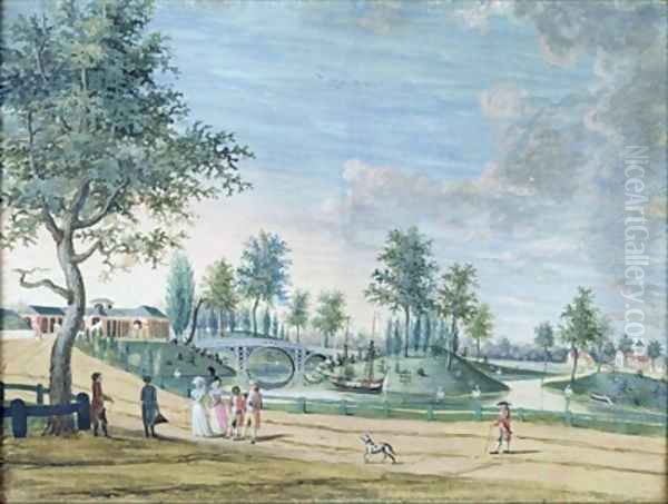 Railway Bridge, Parc du Raincy Oil Painting by Louis Carrogis Carmontelle