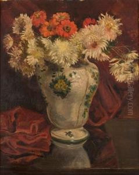 Vaso In Maiolica Con Fiori Oil Painting by Pietro Gaudenzi