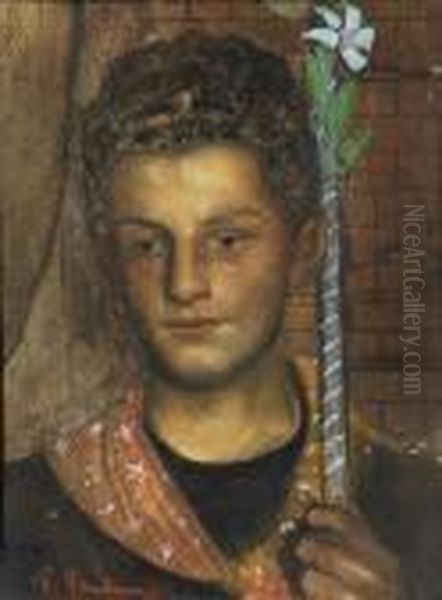 Ragazza Con Fiore Oil Painting by Pietro Gaudenzi