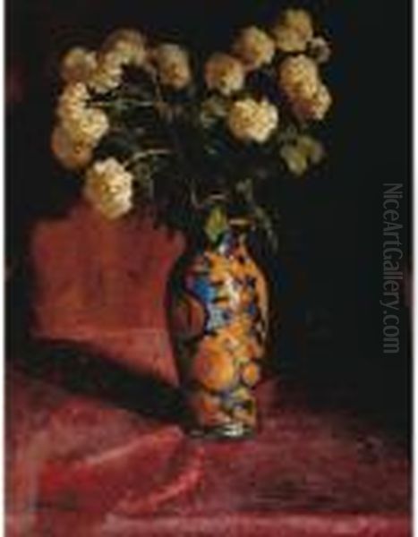 Vaso Con Fiori Bianchi Oil Painting by Pietro Gaudenzi