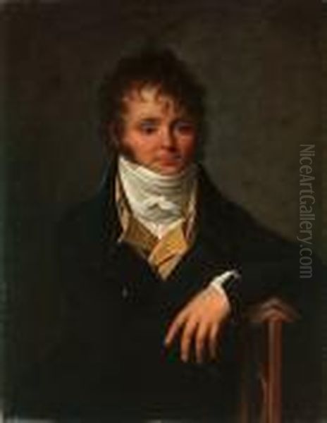 Portrait Of A Gentleman, Small, 
Half-length, In A Dark Blue Coat, A Yellow Waistcost With A White Cravat Oil Painting by Louis Gauffier