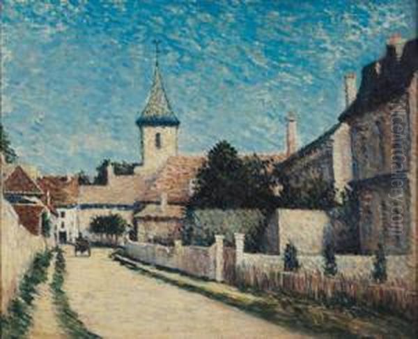 Route Traversant Le Village De Thorigny, Pres De Lagny Oil Painting by Leo Gausson