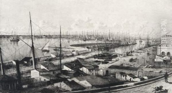 Les Bassins De La Joliette A Marseille Oil Painting by Lucien Marcelin Gautier