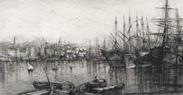 Interieur Du Vieux Port A Marseille Oil Painting by Lucien Marcelin Gautier