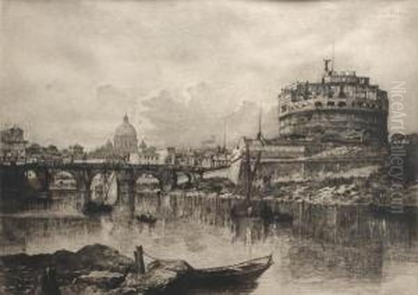 Roma Castel Sant'angelo Oil Painting by Lucien Marcelin Gautier
