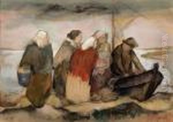 Fischerboot Am Strand Oil Painting by Oskar Gawell