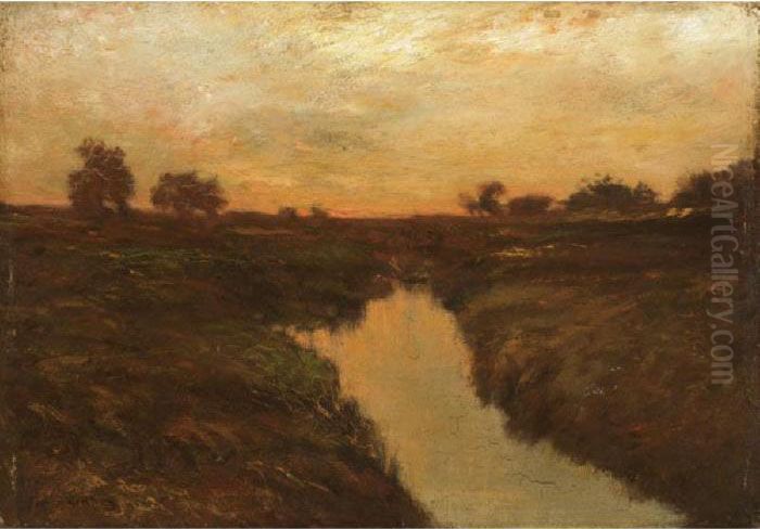 River Sunset Landscape Oil Painting by Edward B. Gay