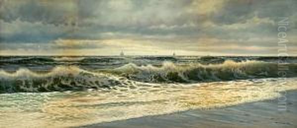 Waves Crashing On The Shore Oil Painting by George Howell Gay