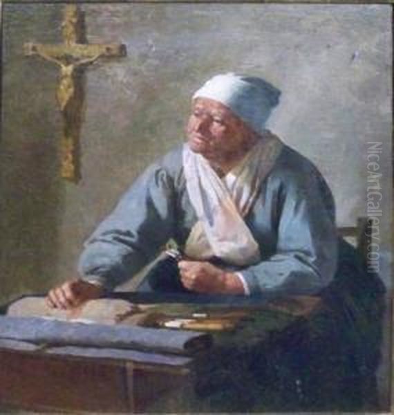 Woman Knitting Oil Painting by Walter Gay