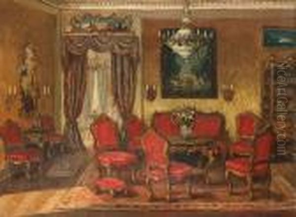A Salon Interior Oil Painting by Walter Gay