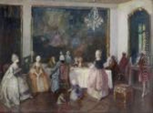 Tafelrunde Im
 Rokokosalon. Oil Painting by Walter Geffcken