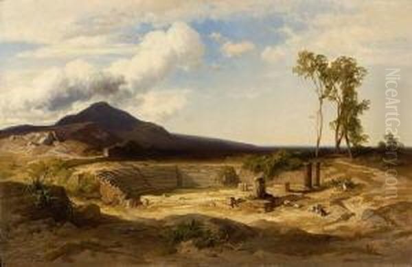 Das Antike Theater In
 Tusculum Oil Painting by August Christian Geist