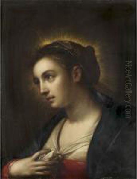 Vierge En Buste Panneau De Chene,une Planche, Non Parquete Rehauts D'or Porte Oil Painting by Gortzius Geldorp