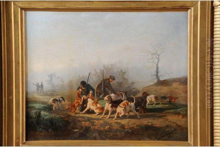  Garde Chasse Et Ses Chiens  Oil Painting by Jules Bertrand Gelibert