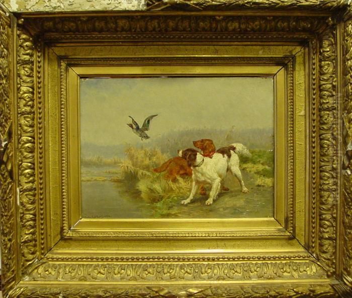 Hundar Pa Jakt. Oil Painting by Jules Bertrand Gelibert