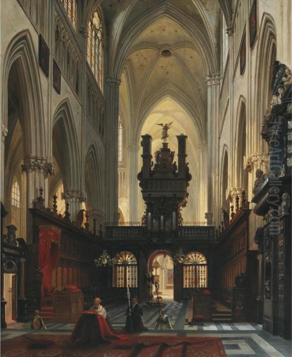Cathedral Interior Oil Painting by Jules Victor Genisson