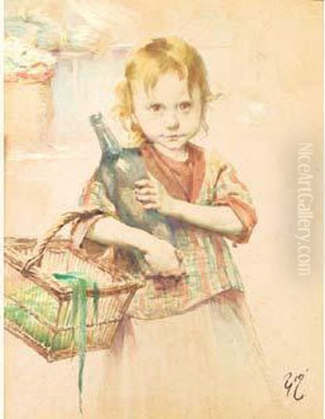 Petite Fille Au Panier Oil Painting by Henri-Jules-Jean Geoffroy (Geo)