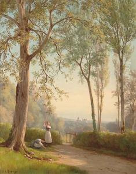 Vue De Vufflens Oil Painting by Jean Philippe George-Juillard