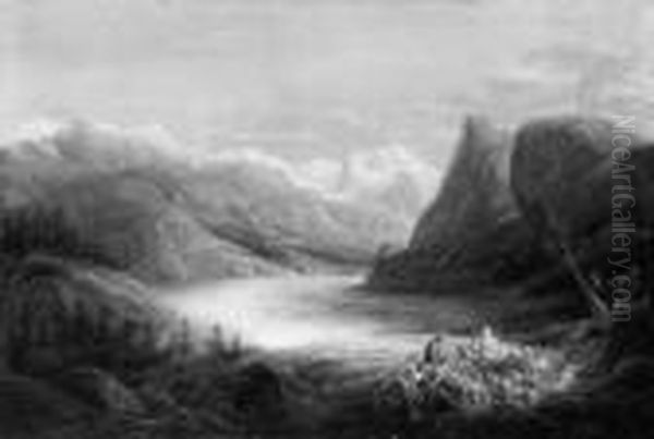 Gebirgssee Mit Zeichnendem 
Kunstler Und Hirtenstaffage. Signiert Und Datiert Unten Links: Otto 
Georgy 1834/munchen. Ol Auf Leinwand. H 30; B 44 Cm. Otto Georgi Begann 
Als Landschaftsmaler In Dresden. 1842 Reiste Er Im Auftrag Der 
Preusischen Regie Oil Painting by Friedrich Otto Georgi