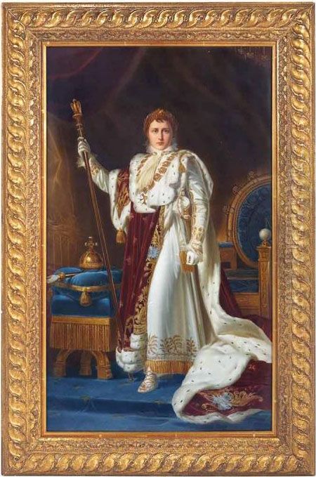 The Young Emperor Depicted In 
His Grand Coronation Robe Standing Beside His Throne Chair With His Orb 
And Scepter. Oil Painting by Baron Francois Gerard