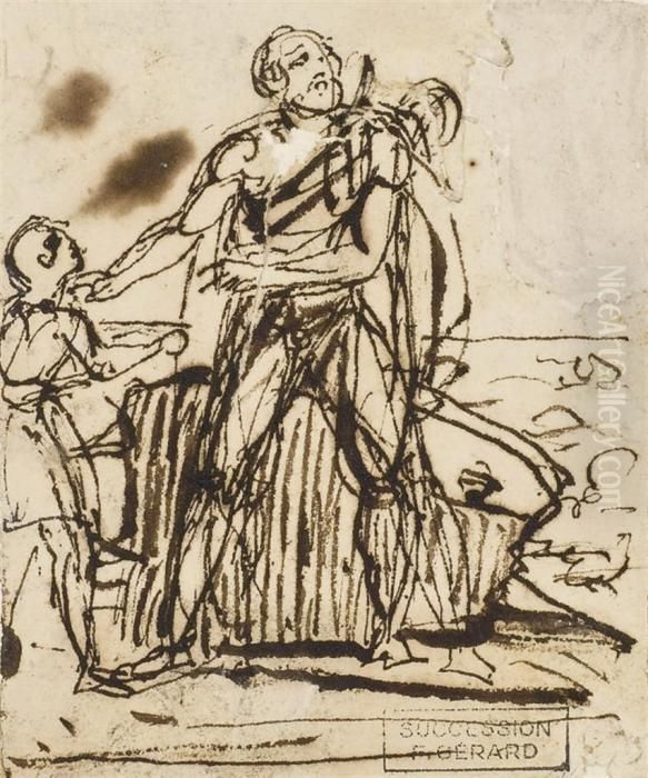 Homere Accompagne De La Fille Du Berger Glaucus; Et Etude Pourhomere Oil Painting by Baron Francois Gerard