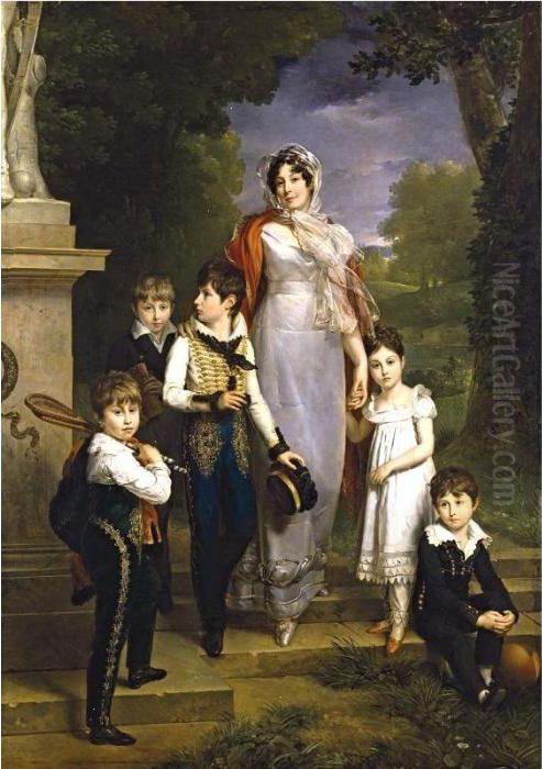 Portrait Of 
Louise-antoinette-scholastique Geheneuc, Marechale Lannes, Duchesse De 
Montebello, With Her Children Oil Painting by Baron Francois Gerard