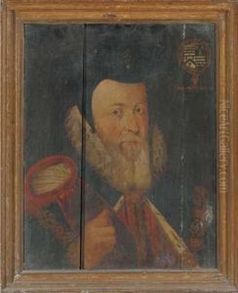 Portrait Of William Cecil 
(1520-1598), 1st Baron Burghley,bust-length, As Lord High Treasurer Oil Painting by Marcus Ii Gerards