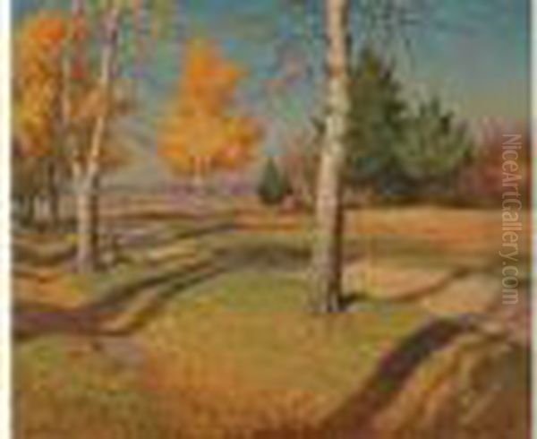 Les Bouleaux A L'automne Oil Painting by Michail Markianovic Germasev