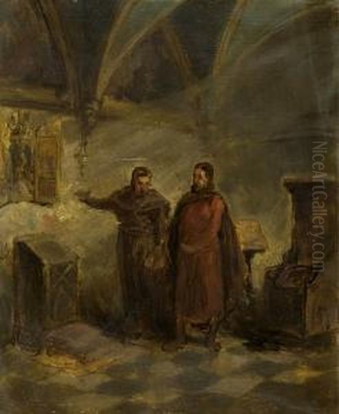 Mnich Oprowadzajacy Po Podziemiach Kosciola, Ok.1860 Oil Painting by Wojciech Gerson