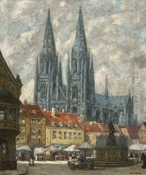 Blick Auf Den Dom Zu
 Regensburg. Oil Painting by Fritz Geyer