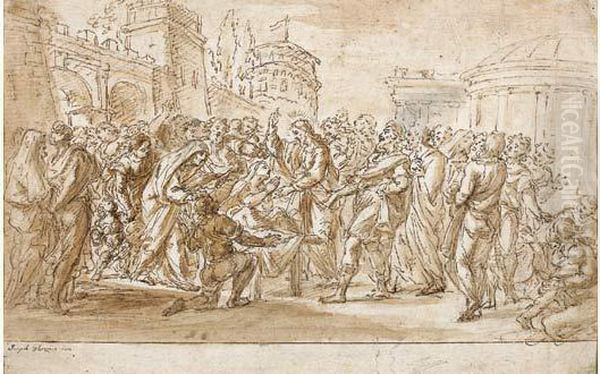 Jesus Guerissant Le Paralytique Oil Painting by Giuseppe Ghezzi