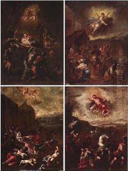 The Annunciation To The 
Shepherds; The Nativity; The Massacre Of The Innocents; The Conversion 
Of Saul Oil Painting by Matteo Dei Pitocchi Ghidoni