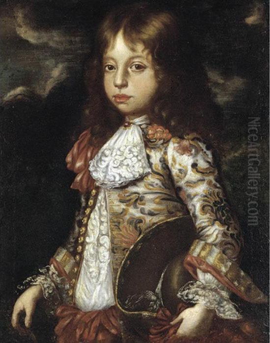 Portrait Of A Young Boy, Half 
Length, Wearing A Richly Embroidered Coat And Holding A Hat Oil Painting by Vittore Ghislandi