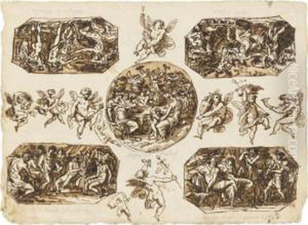 Ceiling Design With Scenes From 
The Life Of Paris And Studies Of Putti Oil Painting by Felice Gianni