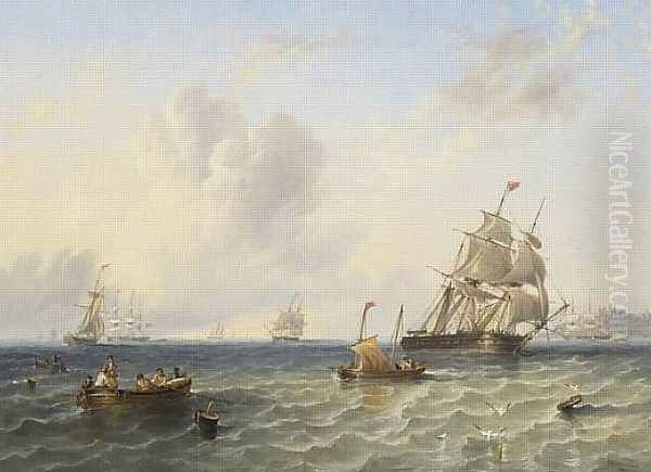 Shipping off Whitby 1847 Oil Painting by James Wilson Carmichael